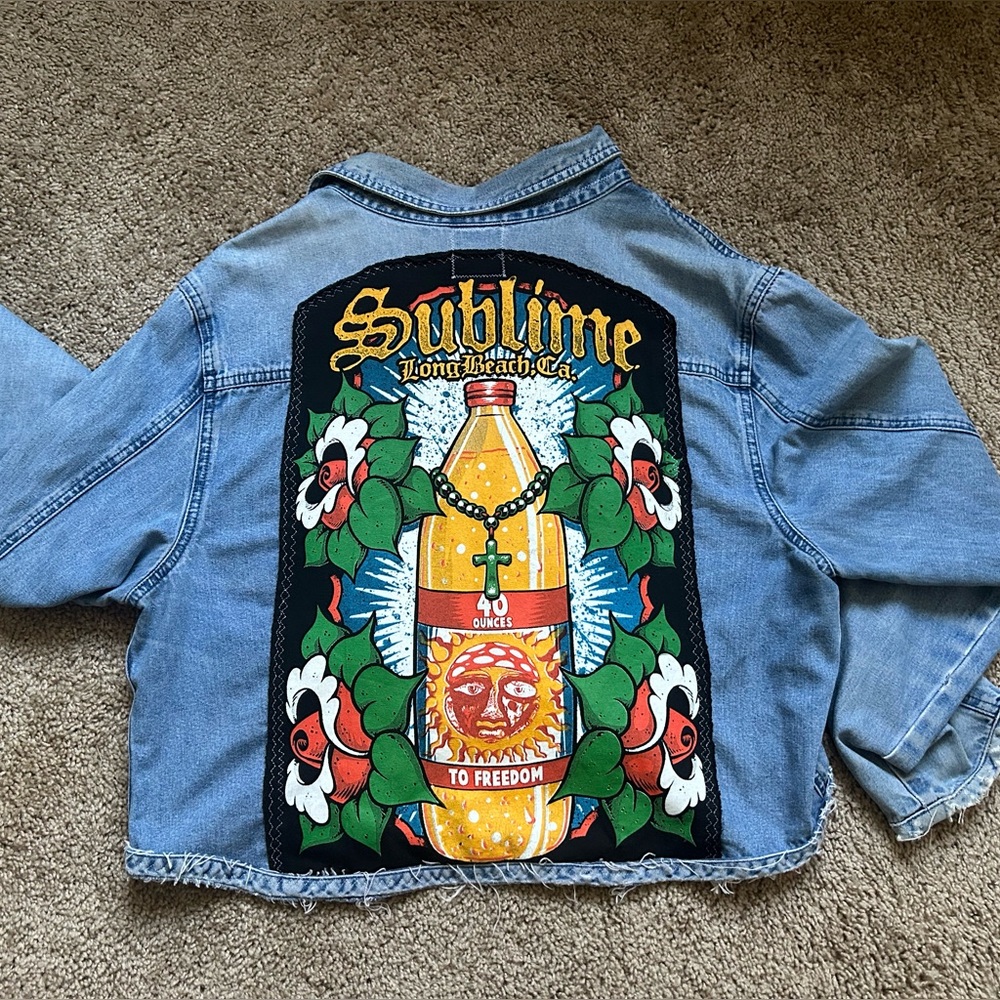 Custom Sublime Cropped Denim Jacket Vintage Band Festival Streetwear